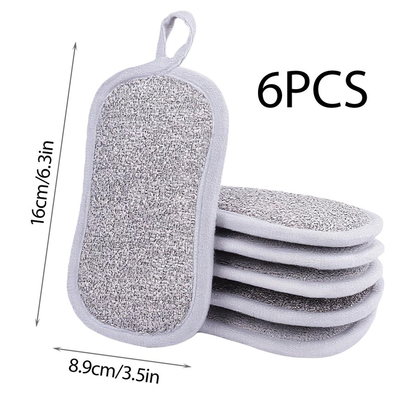 6 PCS Reusable Washing Up Sponge, Bathroom Cleaning Sponge, Eco-Friendly