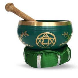 Chakra Harmony Brass Singing Bowl Approx. 500 g Ayurveda Universal Singing Bowl Therapy Quality for the 4th Chakra (Heart Chakra) with Cushion and Clapper 81848-4