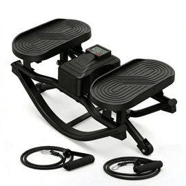 Rocking Steppers for Exercise at Home,3D Motion Stair Stepper with Resistance Bands for Full Body Workout& Low-Impact Balance, 330 LBS Loading Capacity Exercise Equipment (Black)