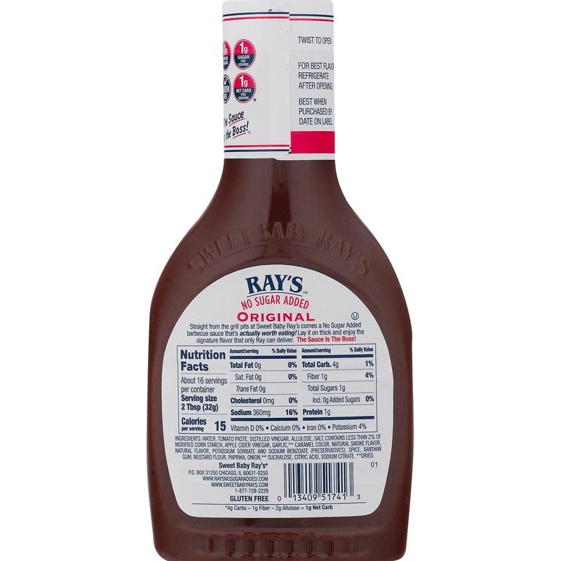 Sweet Baby Ray’s No Sugar Added Original Barbecue Sauce (18.5