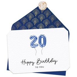 Joli Coon 20 Happy Birthday Folding Card A6 with Dark Blue Envelope Birthday Card 20