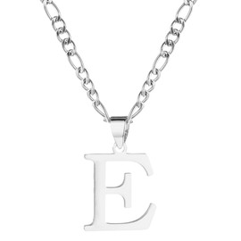 kelistom Gold Initial Necklace for Women Men 14K Gold Silver Tone Stainless Steel Letters Figaro Chain Necklace, Capital Monogram Necklace Alphabets from A-Z (E, White, chain length:22")