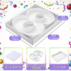 SiliFine 11.8" Charcuterie Cardboard Number with Clear Lid Fillable Serving Tray Paper Mache Letter Sweet Cupcake Candy Box for Birthday Anniversary Christmas New Year Graduation(White,Number 8)