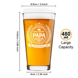 LIGHTEN LIFE Papa-Geschenke,Papa-Bierglas in Fassbox,Premium-Geburtstagsgeschenke für Papa,Papa-Pintglas, ideale Papa-Geschenke von Kindern,Papa-Bierglas-Geschen –480 ml