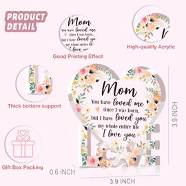 Mothers Day Mom Gifts Loved You Floral Heart Acrylic Desk Decor Christmas Valentines Day Birthday Appreciation Gift for Moms Mother Acrylic Signs for Home Bedroom Room Shelf Table Decor