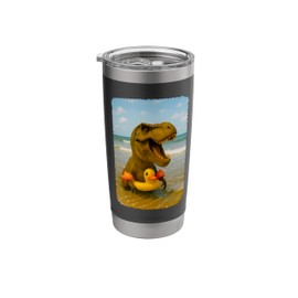 Funny Dinosaur with Floaties On The Beach T-Rex Summer Stainless Steel Insulated Tumbler