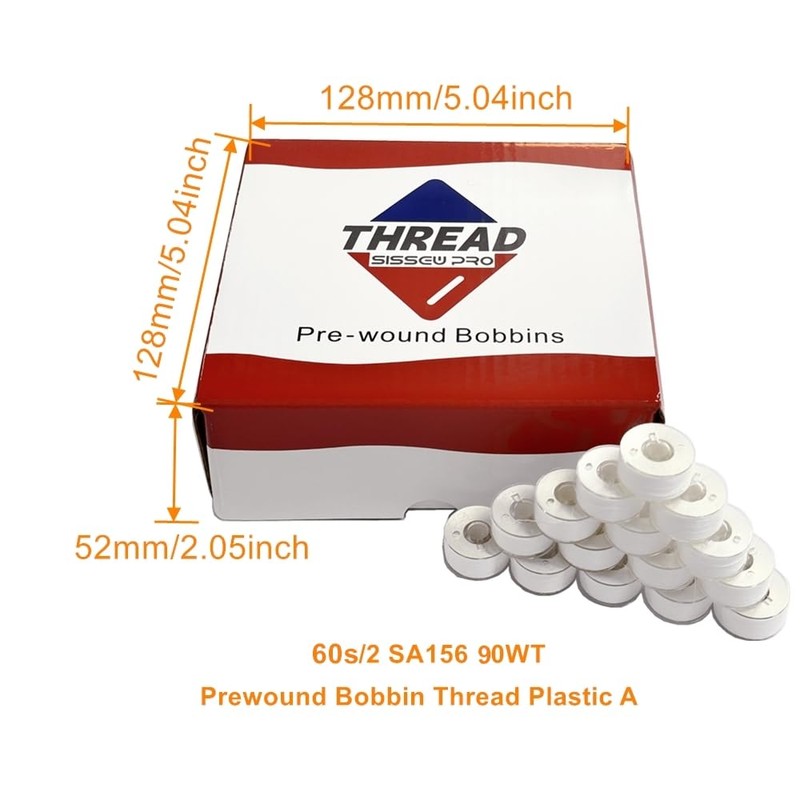 Sissewpro 144pcs White 60S/2 Prewound Bobbin Thread, Class 15 Size