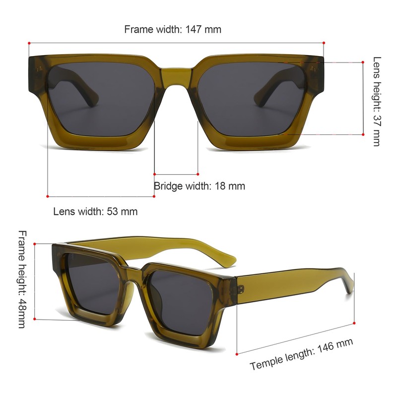 JCTAIFOO Vintage Rectangle Sunglasses for Women Men Retro Rectangular Chunky