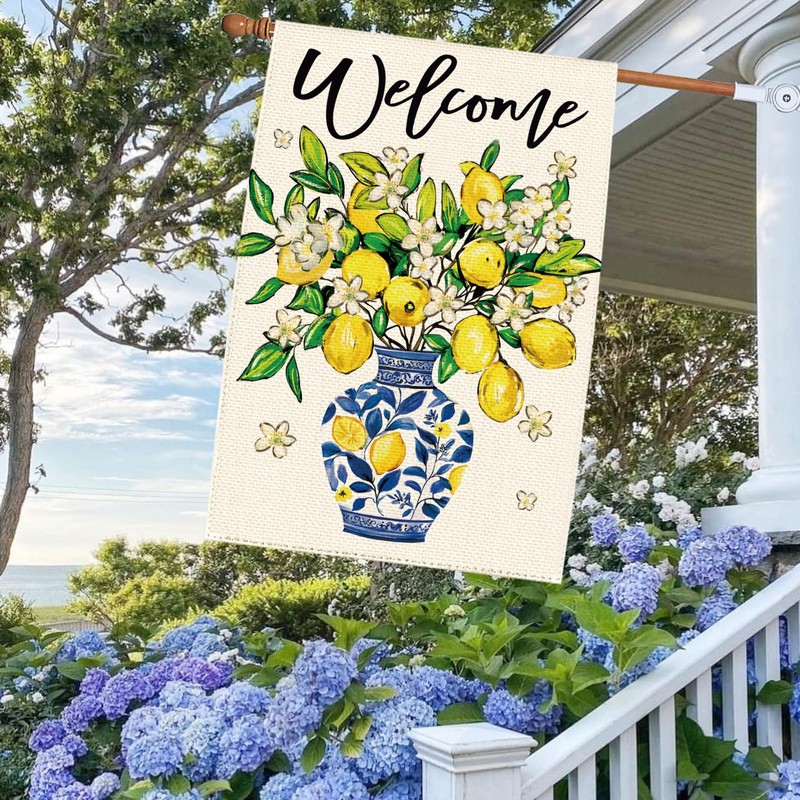 Tikeciti Lemon Tree Blue Vase House Flag Double Sided Large