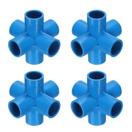 HARFINGTON 4pcs 6 Way PVC Pipe Fittings 3/4" Elbow Pipe Connector Furniture Build Grade 90 Degree Pipe Coupling Elbow Fittings for Sewer Plumbing Drain Water Supplies Build Garden, Blue