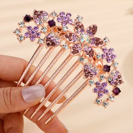 Missgrace Boho Shiny Flower Floral Hair Combs Blue Pink Purple Bridal Wedding Hair Crystal Rhinestones Women Hair Side Combs Hair Accessories for Women (Purple)