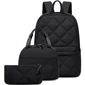 CAMTOP Backpack for girls backpack with lunch box set kids backpack for School Bookbag (Black)