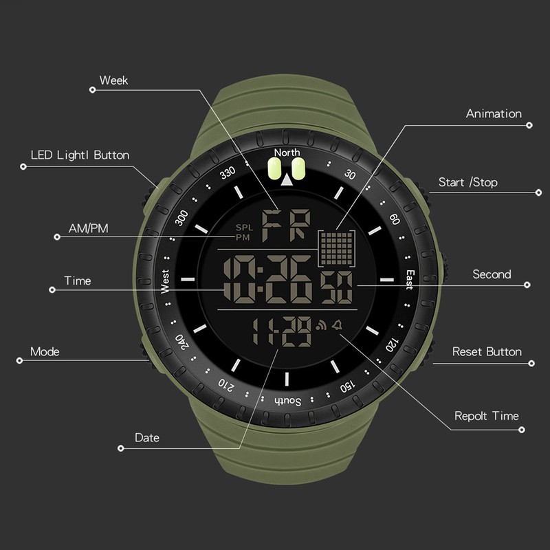 Electronic Sports Watch Waterproof Night Light Large Screen Quick Release