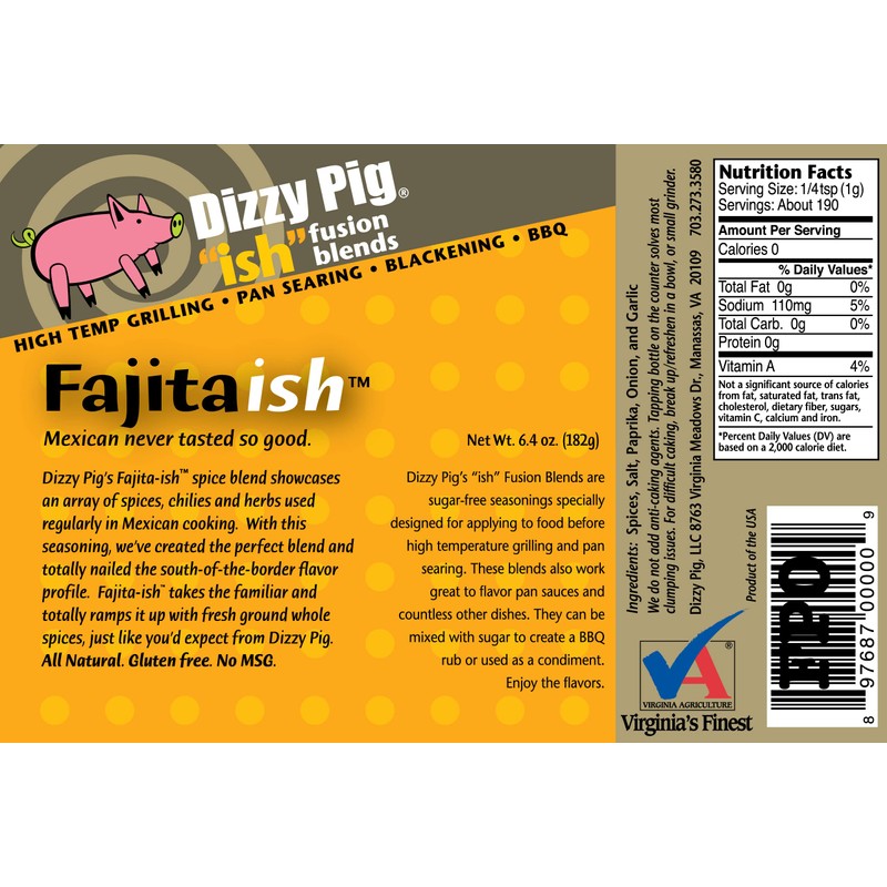 Dizzy Pig ish Fusion Fajita-ish Mexican Seasoning (8oz Shaker) -
