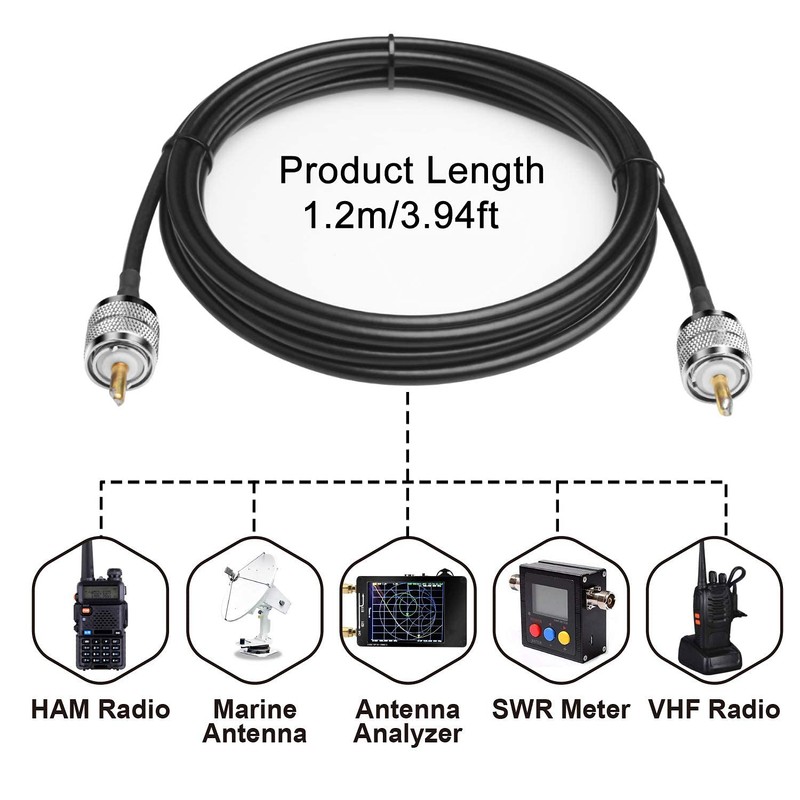 Greluma 1 Piece 1.2m UHF Plug PL-259 to UHF Plug