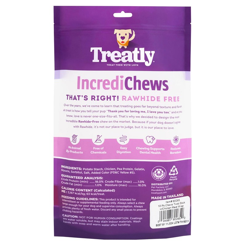Treatly IncrediChews Stick w/Chicken Meat Wrap Dog Chew Treats -
