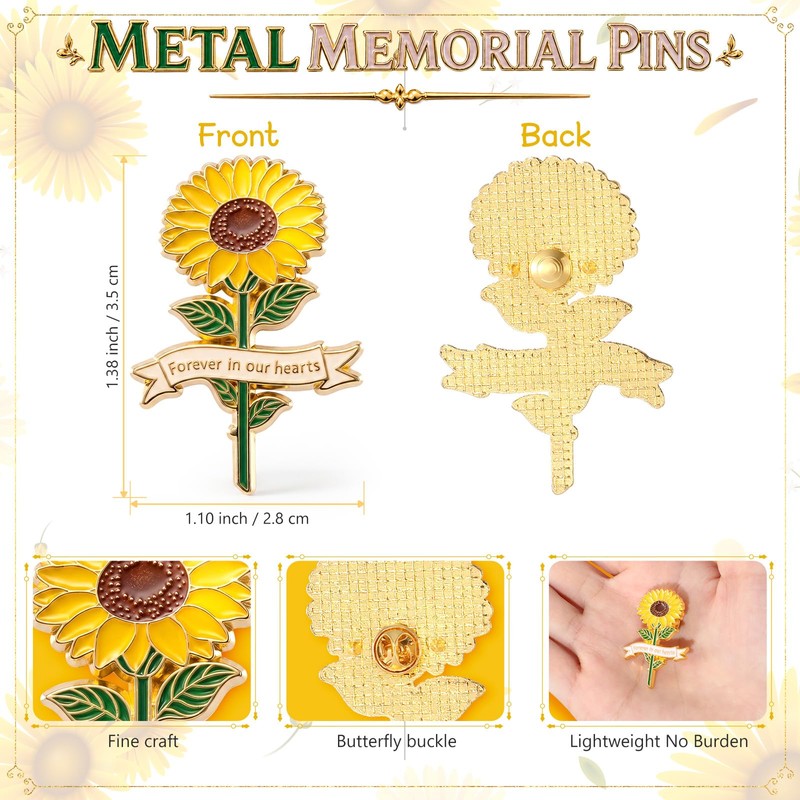 Misdary 50 Pcs Sunflower Funeral Memorial Pins for Guests Forever