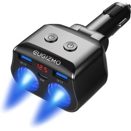 EUGIZMO - Adaptador de cargador de coche doble, 200 W, doble toma de encendedor de cigarrillos, divisor de enchufe dual para encendedor de cigarrillos, cargador USB, 12 V, divisor de enchufe para