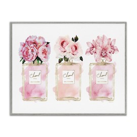 Stupell Industries Pink Flowers and Perfumes Glam Fashion Watercolor Design, Designed by Amanda Greenwood Wall Art, 11 x 1.5 x 14, Grey Framed