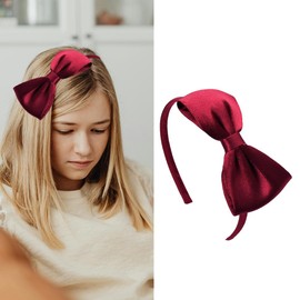 Bow Headbands for Girls Red Satin Bow Headband Bowknot Headband Hair Bow Headbands for Women Knotted Bow Headband Christmas Headbands for Sister Daughter Bow Hair Accessories