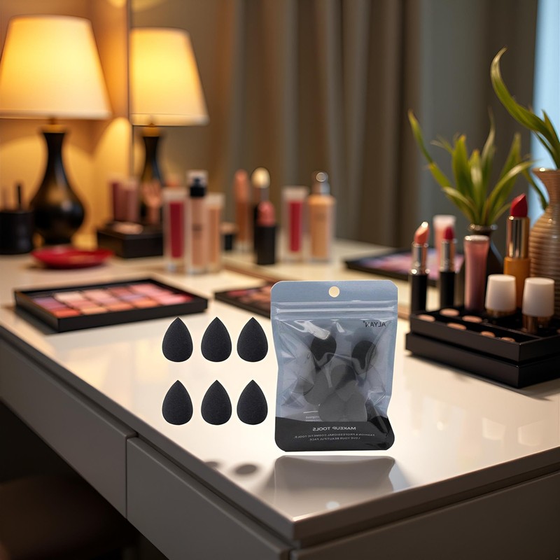 6Pcs Black Mini Makeup Sponge,Small Beauty Sponge Blender Set for