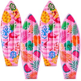 Soaoo 4 Pcs Hawaiian Inflatable Surfboard 37 Inch Tropical Inflatable Pool Floats Pink Summer Flamingo Hawaiian Luau Party Decoration Blow up Surfboard Wall Decor for Summer Tiki Bar Beach Party Decor
