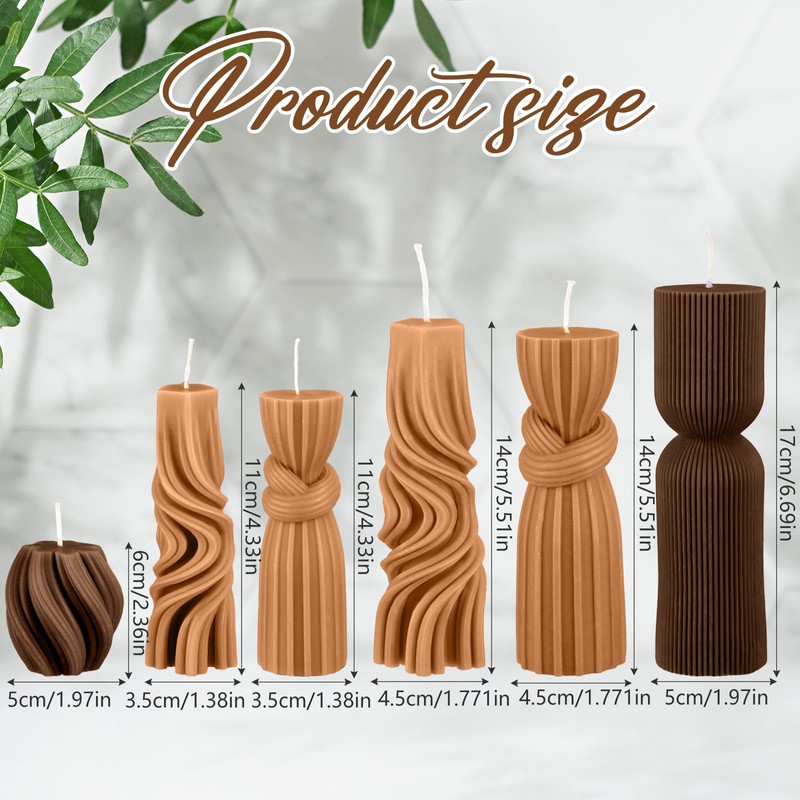 Threlaco 6 Pcs Small Pillar Candles Aesthetic Candle Modern Ribbed