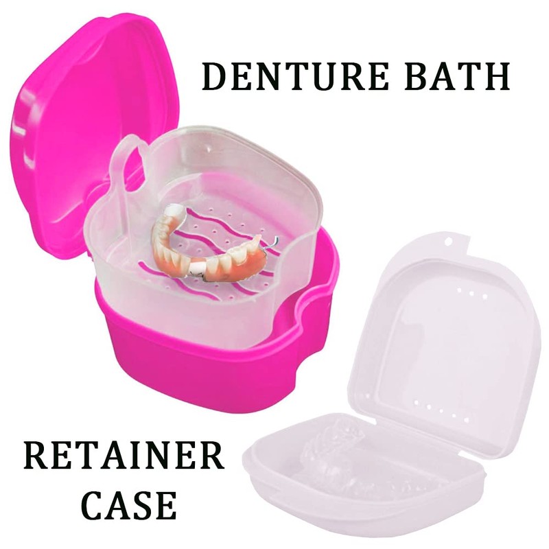 Denture Bath Case Cup with Denture Cleaner Brush & Retainer