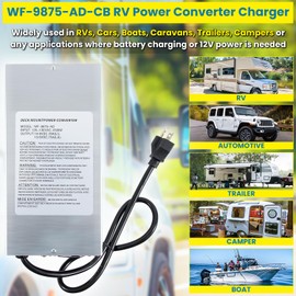 WF-9875 75 Amp Power Converter Deck Mount Charger WF-9875-AD-CB Replacement for RV Trailer Camper Car Boat WF-9800 Series Power WF-9875-MBA WF-9875-LIS Three-stage Converter Charger 13.2-14.6V DC
