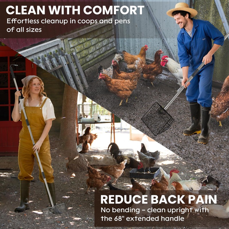 AMGSH 10" Heavy Duty Chicken Poop Scooper, 24"-68" Adjustable Stainless