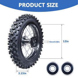 RUIQIMOTO 3.00-12 80/100-12 Dirt Bike Rear Rim Wheel Tire With 15mm Bearing for 50cc-125cc Apollo SSR TaoTao Baja DB14 CRF70 TTR PW80 XR70 KLX110 RM65 KX65 Coolster Pit Bike Motorcycle