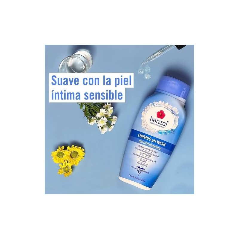 Benzal Wash Jabón Íntimo Femenino, pH Balanceado, Equilibra tu Piel,