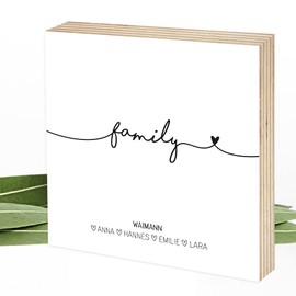 Wunderpixel® Holzbild Family - personalisiert mit Namen - 15x15x2cm zum Hinstellen/Aufhängen, echter Fotodruck auf Holz - schwarz-weißes Wand-Bild Aufsteller Zuhause Dekoration Geschenk-Idee Familie