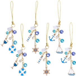 SUNNYCLUE 6Pcs 3 Styles Phone Dust Plug Cute Cellphone Charms Strap Green Blue Glass Alloy Summer Hawaii Beach Theme Sailboat Pendants Phone Dustproof Plug for Women Adult Men Smart Cellsphone Decors