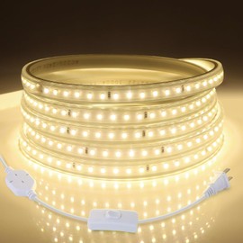 tlinkosta LED Strip Lights Outdoor LED Lights Waterproof AC 110V 600LED 3000k LED Rope Lights for Indoor, Outdoor, Garden, Lawn, Kitchen, Staircase, Room Decoration Lighting