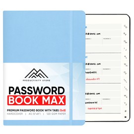 PRODUCTIVITY STORE Best Password Book With Alphabetical Tabs | Password Book, Organizer & Notebook | Password Keeper To Keep Website Logins & Passwords Safe | Black | Medium 5x8