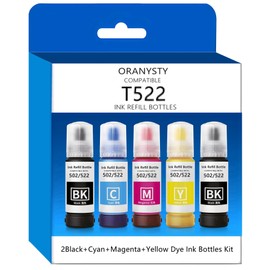 oranyty Ink Bottle Compatible with epson 522 Ink for EcoTank ET-2803 ET-2800 ET-4760 ET-2760 ET-2750 ET-4850 ET-3760 ET-2850 ET-3710 ET-3850 ET-3750 ET-2720 ET-4700 Printer 502 Ink Refill Bottles