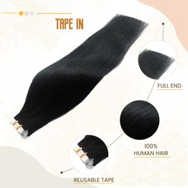 Tape in Hair Extensions Human Hair for Women, 14 inches Silky Straight Remy Human Hair Seamless Skin Weft Tape in Extensions 50 Gram 20Pcs/Pack Thick Hair,（Jet Black #1）