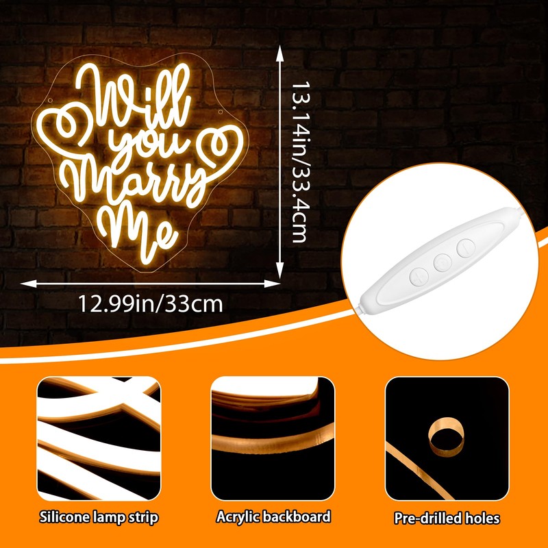 Will You Marry Me Neon Sign for Wall Decor Dimmable