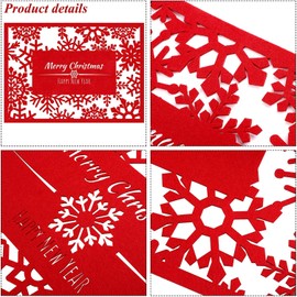KAHEIGN 12Pcs Christmas Placemats with Coasters, Merry Christmas and Happy New Year Hollow Felt Table Placemats with Snowflake Coasters for Holiday Home Party Decoration (35cm x 25cm)