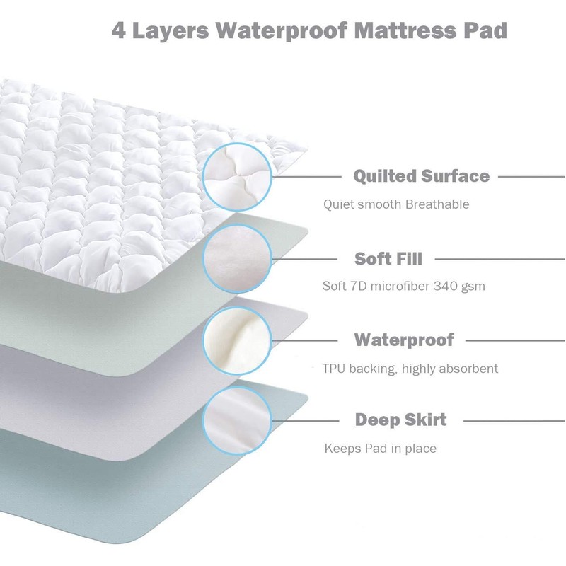100% Waterproof Quilted Mattress Protector Cover Microfiber Quilted Topper Fitted