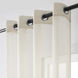 Topfinel Set of 2 Curtains with Eyelets, Voile Curtains, Transparent Curtain for Living Room, Bedroom, 200 x 140 cm (H x W), Beige