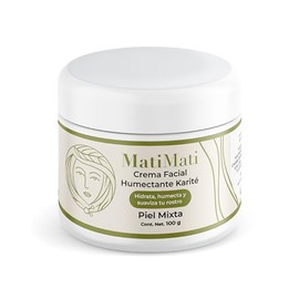 Crema Facial Humectante Karit MatiMati Manteca de Karit, Vitamina E y F, Aceite de pepita de uva y Olivo, Suaviza, Ilumina, Protege 100 g