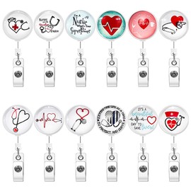 Ohok Pack of 12 Key JoJo Extendable ID Card JoJo Glass Stethoscope Style Keyring for Nurse, ID Name Badge Holder with 360° Rotating Crocodile Clip for Card Holder ID Sleeves