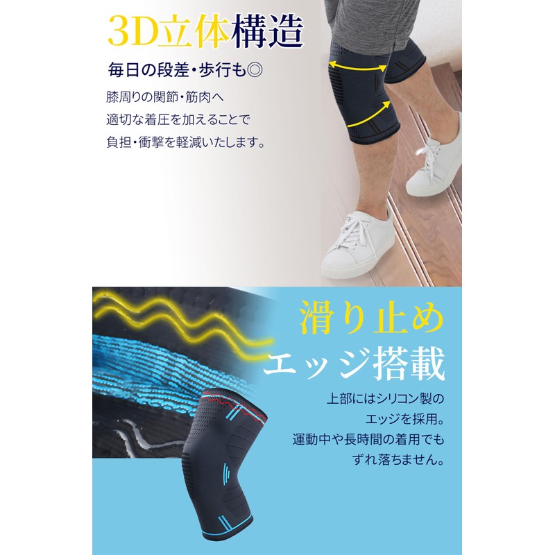【整体師監修】 膝サポーター 着圧 滑り止め付き 2枚入り スポーツ 家事 立ち仕事 登山 ランニング