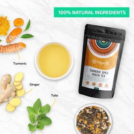 Udyan Tea Turmeric Spice Green Tea, 100g (40 Cups) | Turmeric Tea Blend with Ginger, Holy Basil for Indian Ayurvedic Healing, Immunity & Health | 100% Natural Loose Leaf Tea