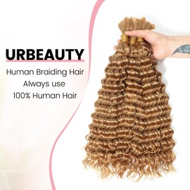 Urbeauty Human Braiding Hair #27 Color, Deep Wave Bulk Human Hair for Micro Braiding No Weft, Curly Human Hair for Boho Braids, Knotless/Goddess/Bohemian/Gypsy/18/20 Inch 100gram