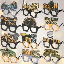 Mega-L 12 Pcs New Year Eyeglasses, 2025 Glasses, Party Favors, Glitter Photo Booth Props for New Year's Eve Party Decorations