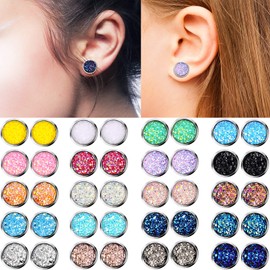 20 Pairs Faux Druzy Stud Earrings Set Stainless Steel Round Earrings Pierced Earrings Jewelry for Women