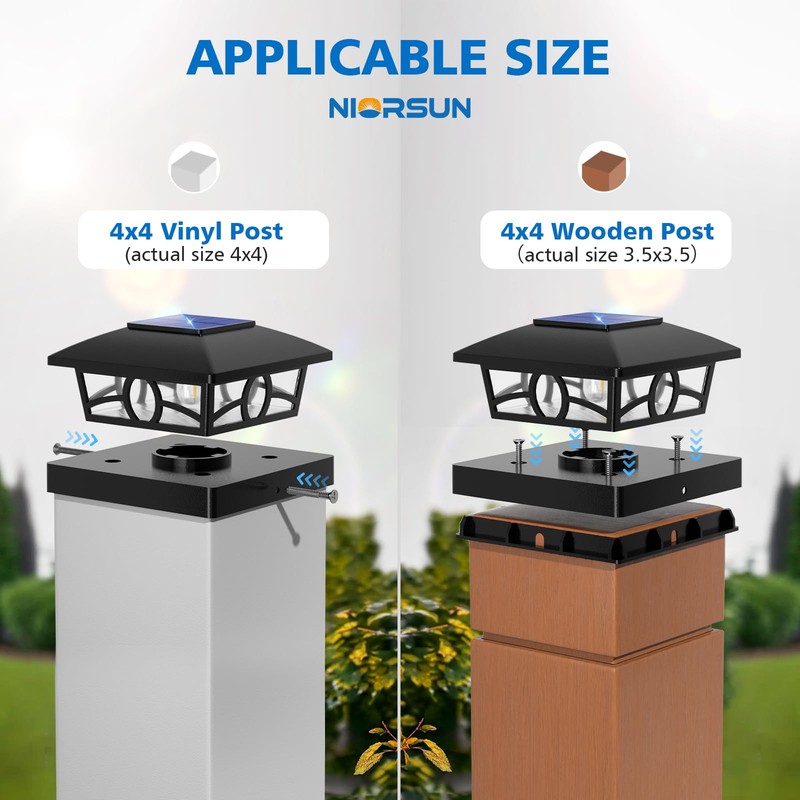 NIORSUN Solar Post Lights Outdoor, Fence Post Solar Lights Warm